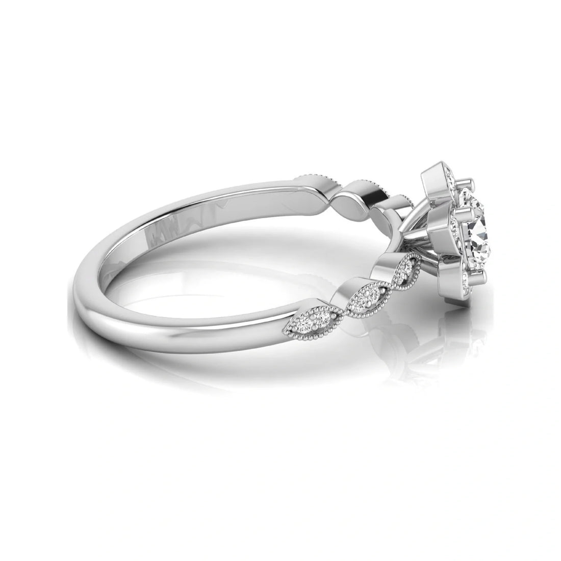 OctaPearl Round Cut Floral Lab Grown Diamond Engagement Ring