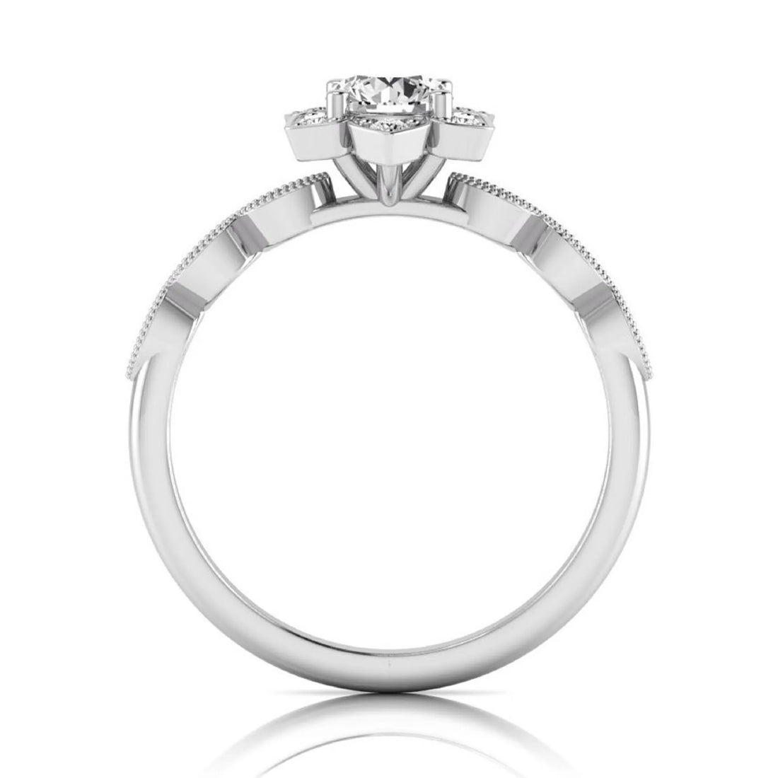 OctaPearl Round Cut Floral Lab Grown Diamond Engagement Ring