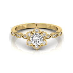OctaPearl Round Cut Floral Lab Grown Diamond Engagement Ring