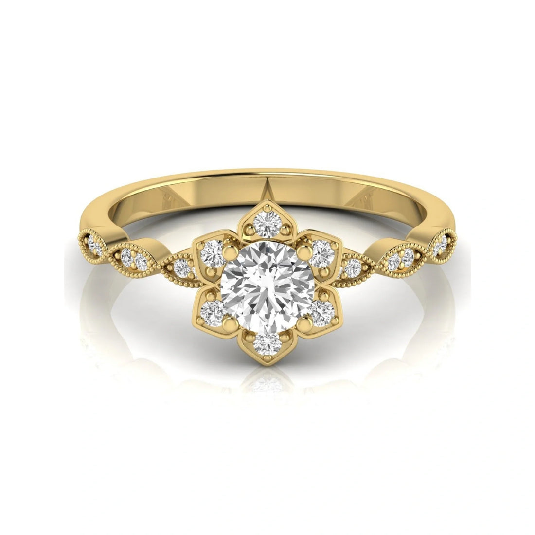 OctaPearl Round Cut Floral Lab Grown Diamond Engagement Ring
