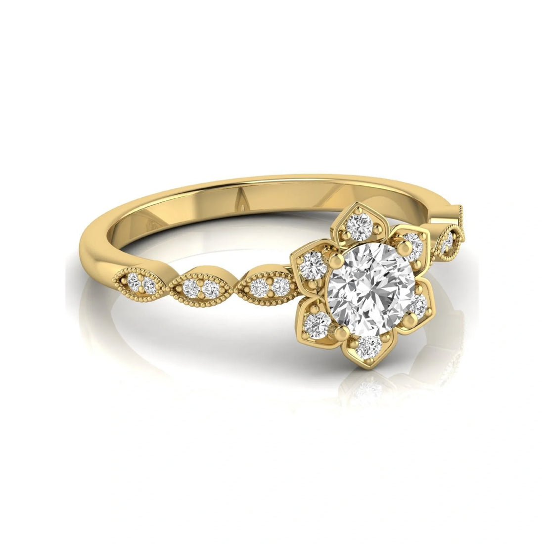 OctaPearl Round Cut Floral Lab Grown Diamond Engagement Ring