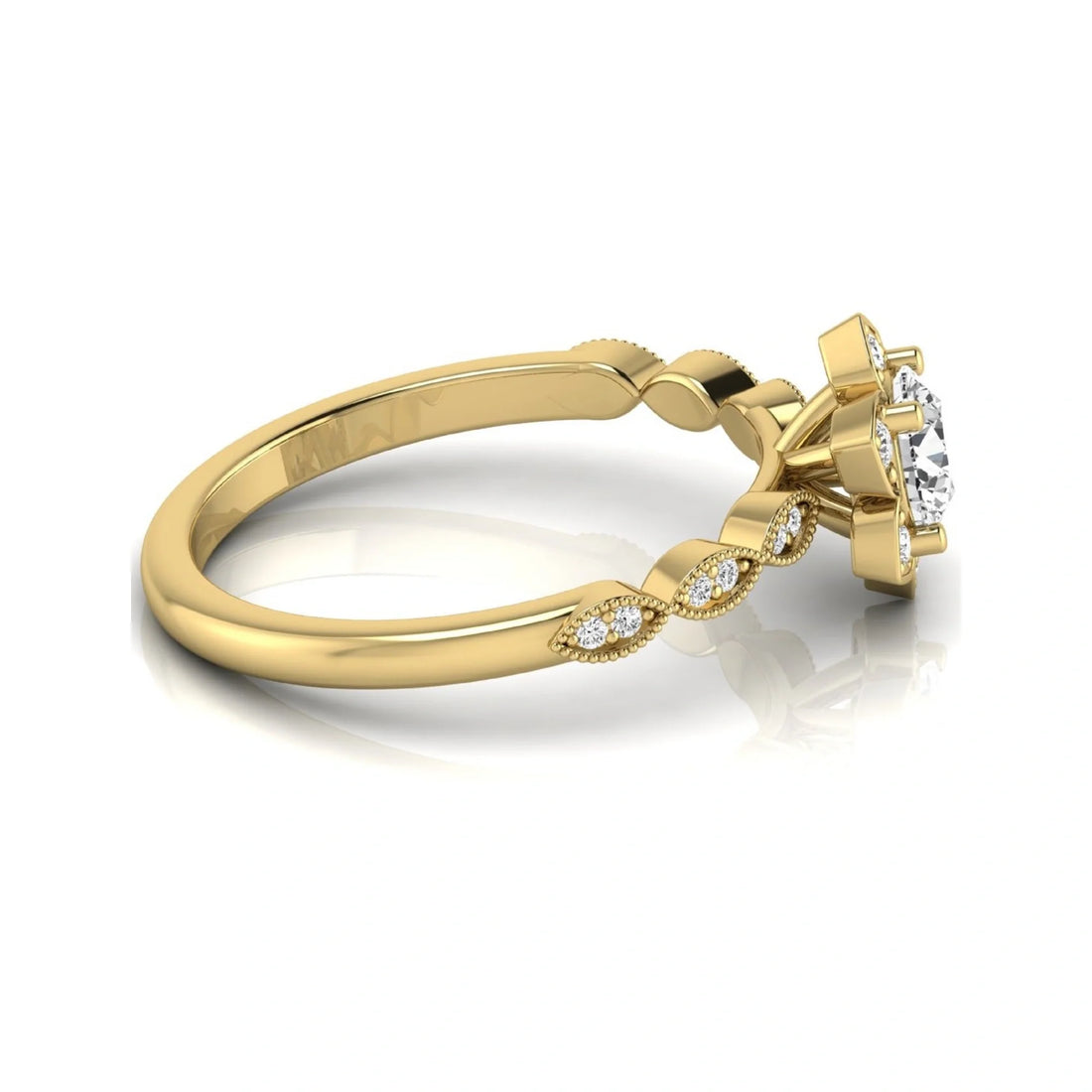 OctaPearl Round Cut Floral Lab Grown Diamond Engagement Ring