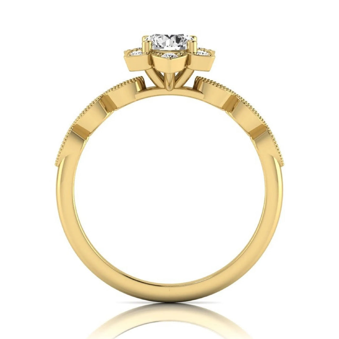 OctaPearl Round Cut Floral Lab Grown Diamond Engagement Ring