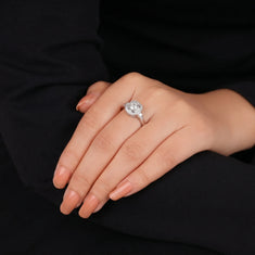 Round Cut Halo Moissanite Engagement Ring | Vintage Cushion Frame Ring - alternate view