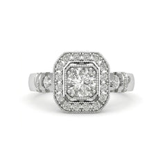 Round Cut Halo Moissanite Engagement Ring | Vintage Cushion Frame Ring