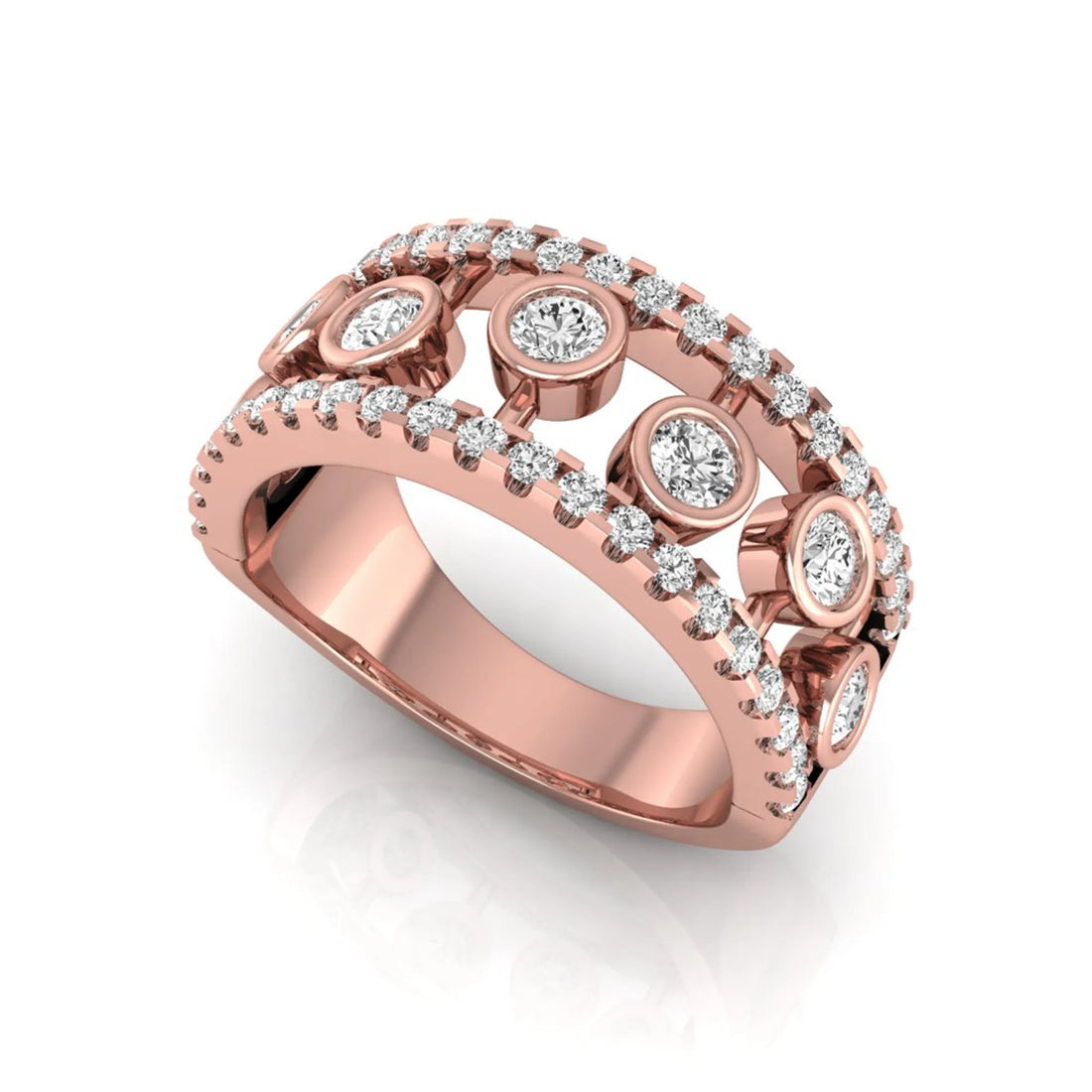 OctaPearl Bubble Bezel Set Lab Grown Diamond Openwork Multi Row Wide Band Ring