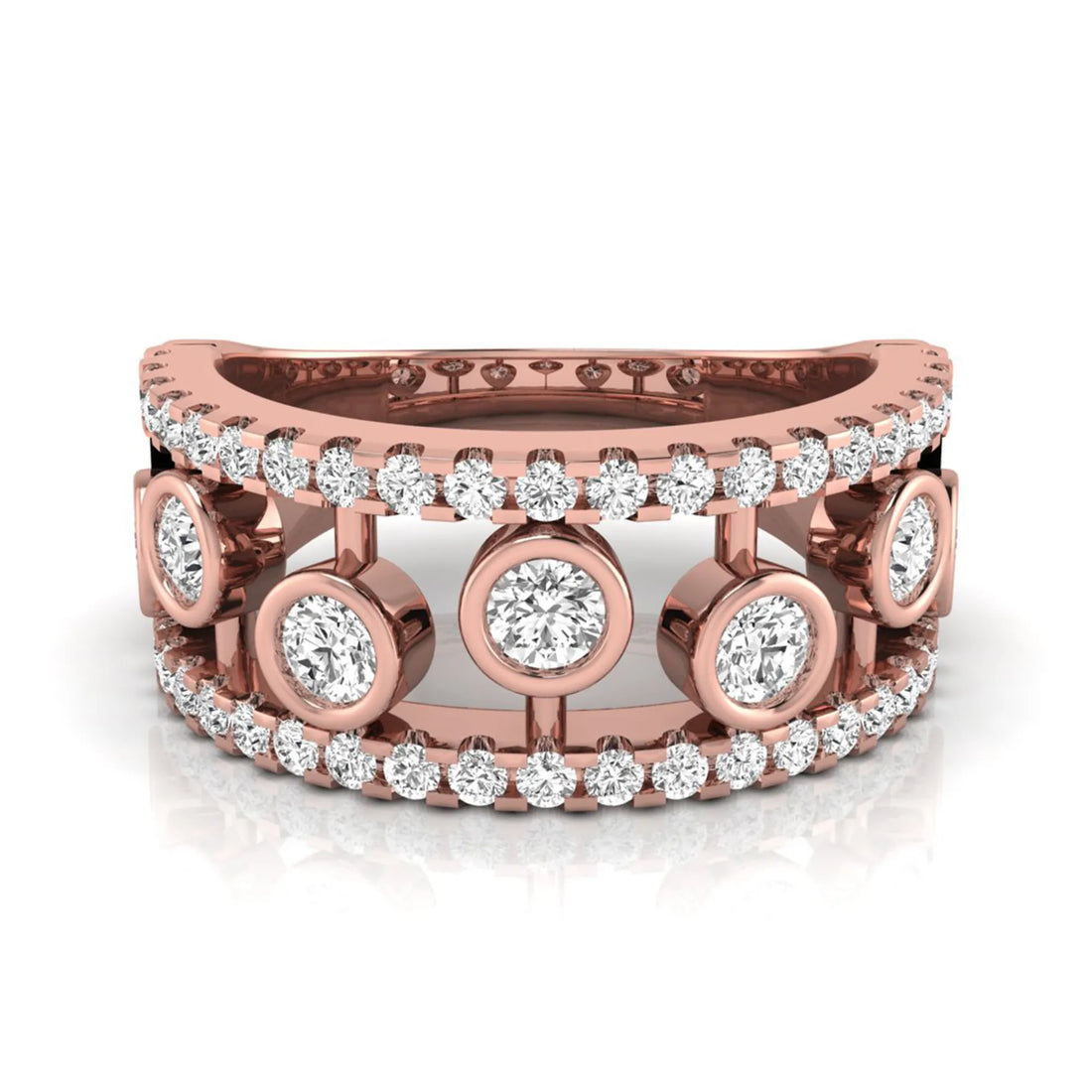 OctaPearl Bubble Bezel Set Lab Grown Diamond Openwork Multi Row Wide Band Ring