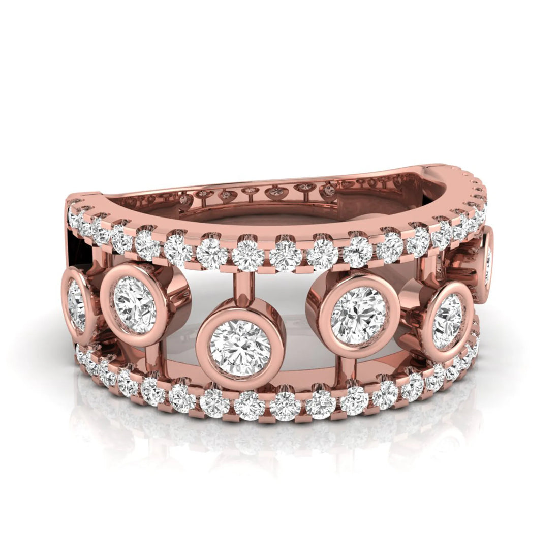 OctaPearl Bubble Bezel Set Lab Grown Diamond Openwork Multi Row Wide Band Ring