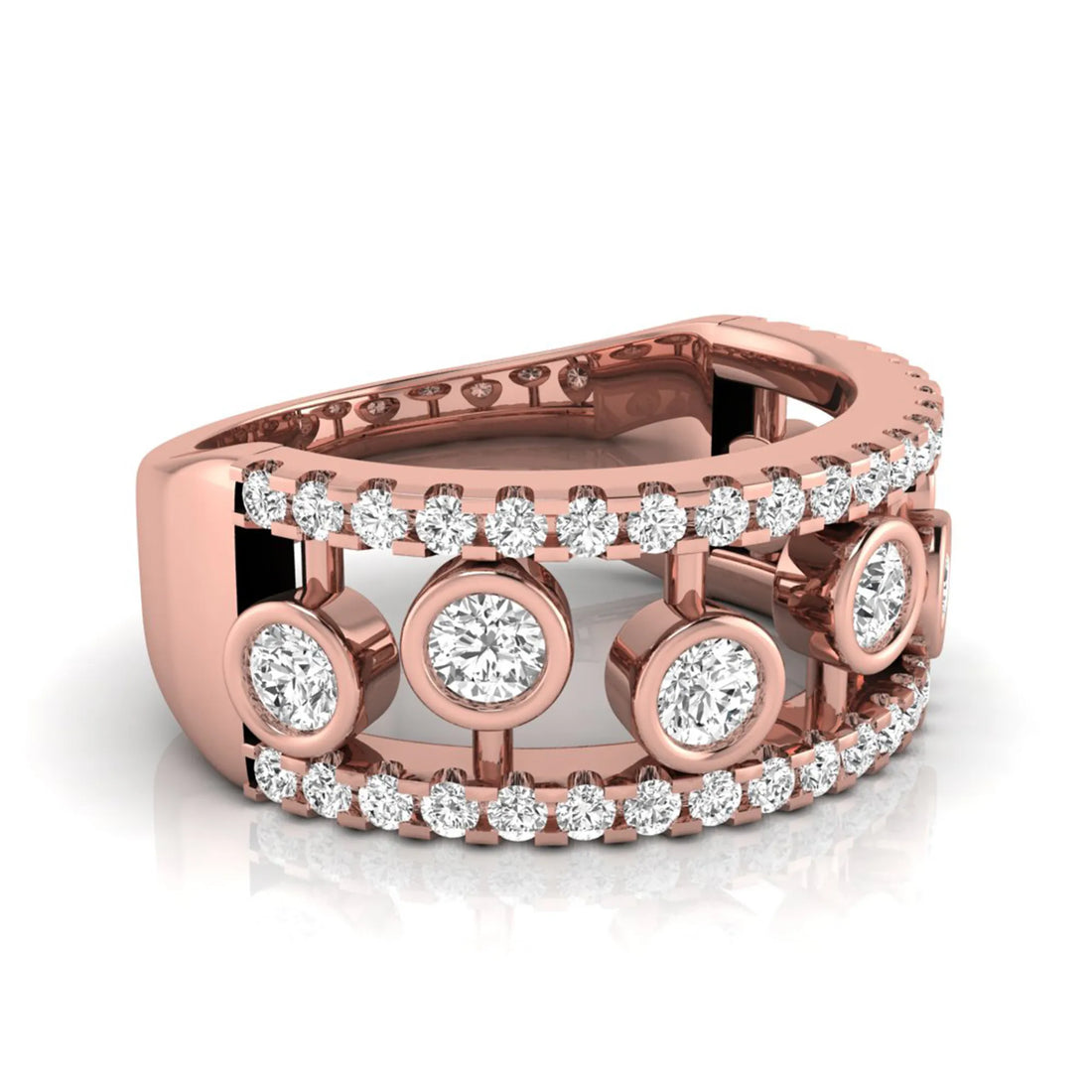 OctaPearl Bubble Bezel Set Lab Grown Diamond Openwork Multi Row Wide Band Ring