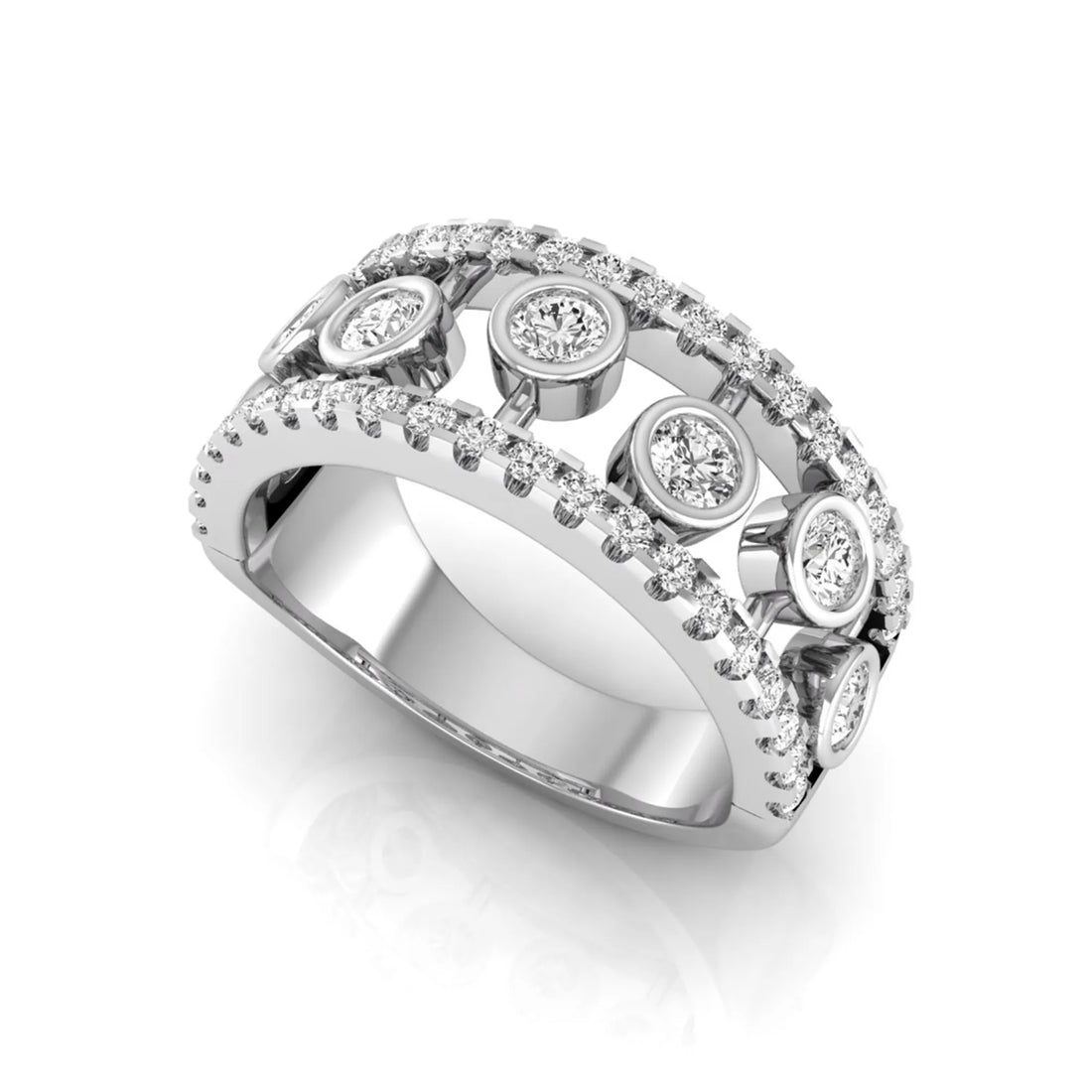 OctaPearl Bubble Bezel Set Lab Grown Diamond Openwork Multi Row Wide Band Ring