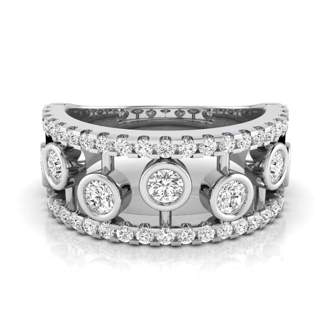 OctaPearl Bubble Bezel Set Lab Grown Diamond Openwork Multi Row Wide Band Ring