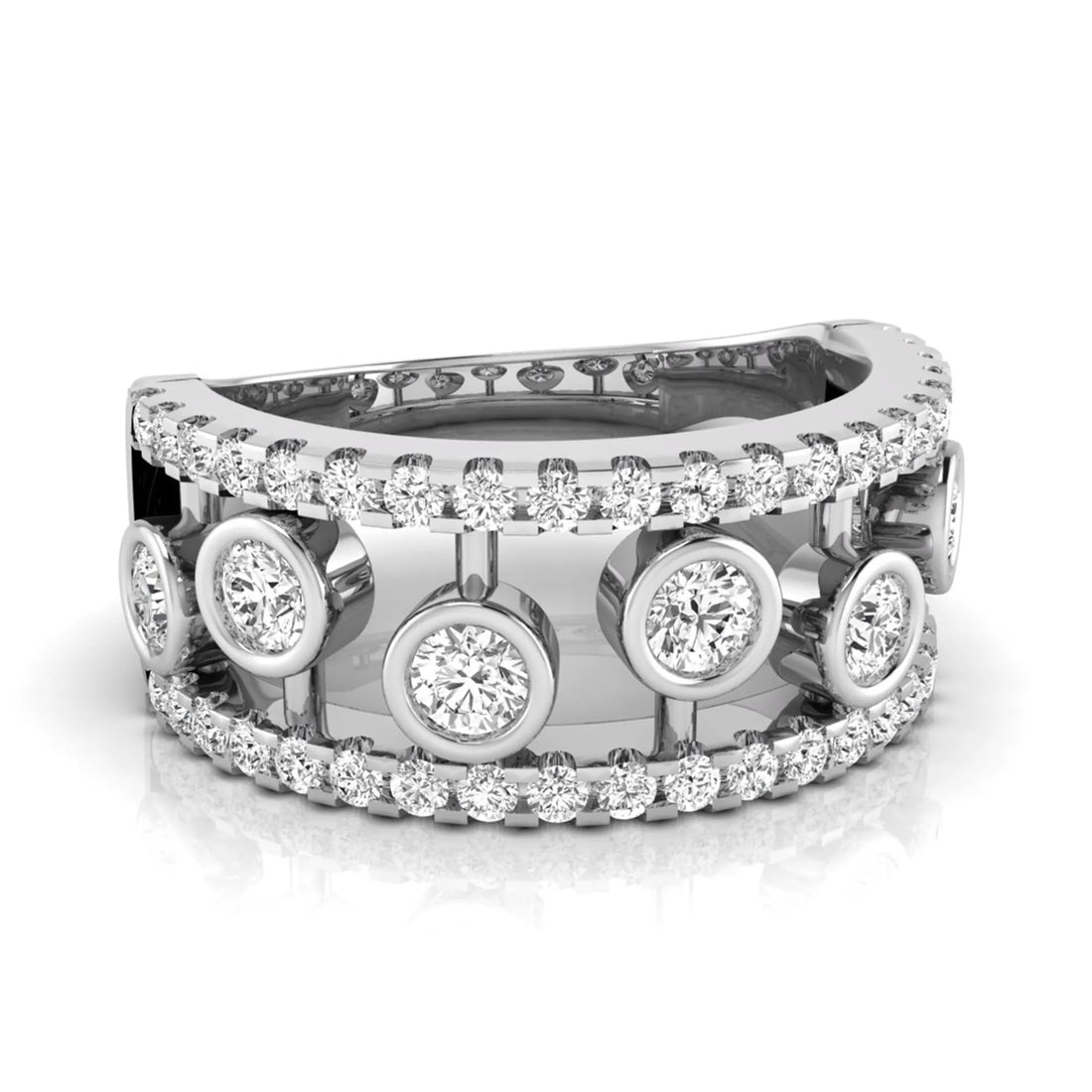 OctaPearl Bubble Bezel Set Lab Grown Diamond Openwork Multi Row Wide Band Ring