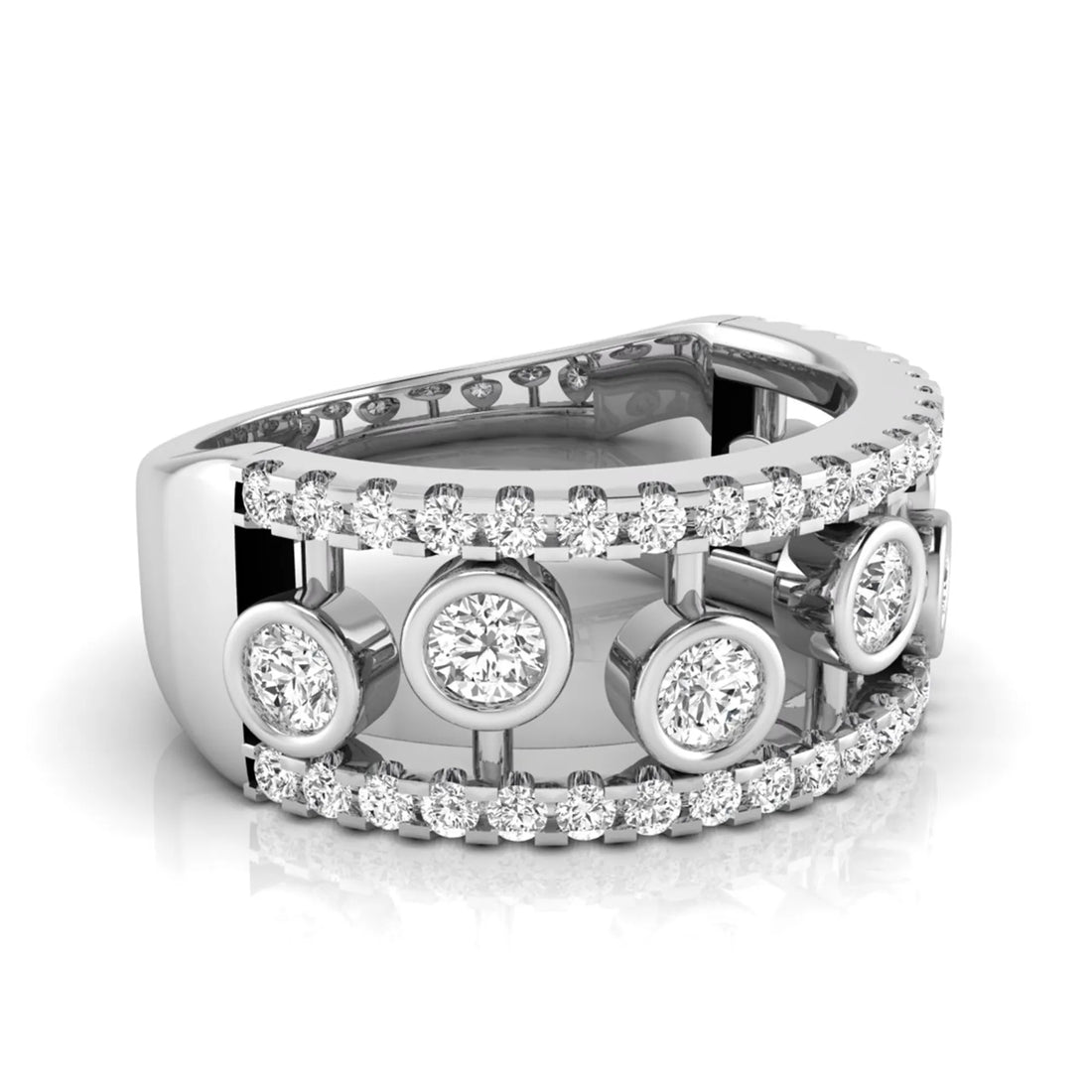 OctaPearl Bubble Bezel Set Lab Grown Diamond Openwork Multi Row Wide Band Ring