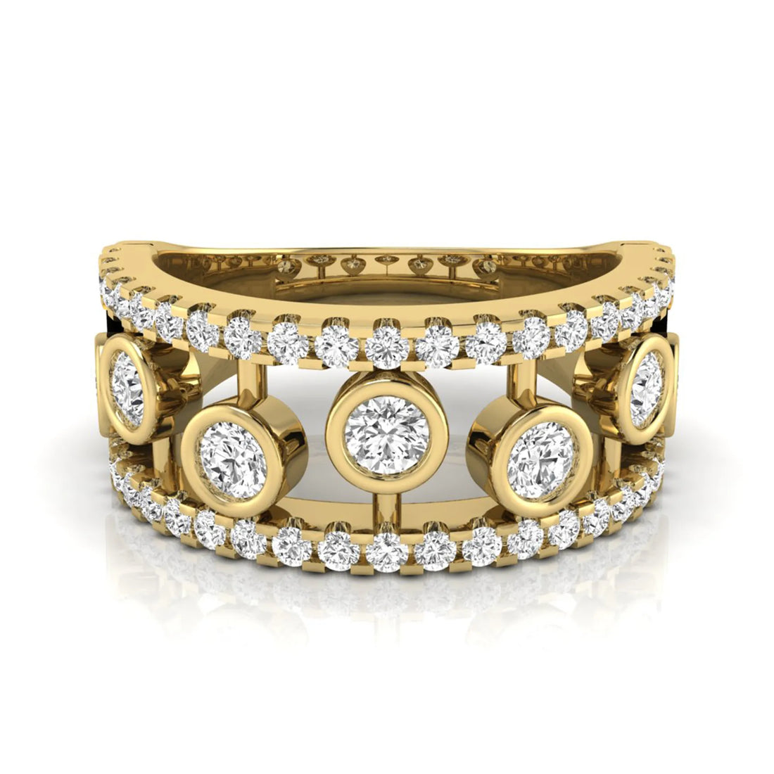 OctaPearl Bubble Bezel Set Lab Grown Diamond Openwork Multi Row Wide Band Ring