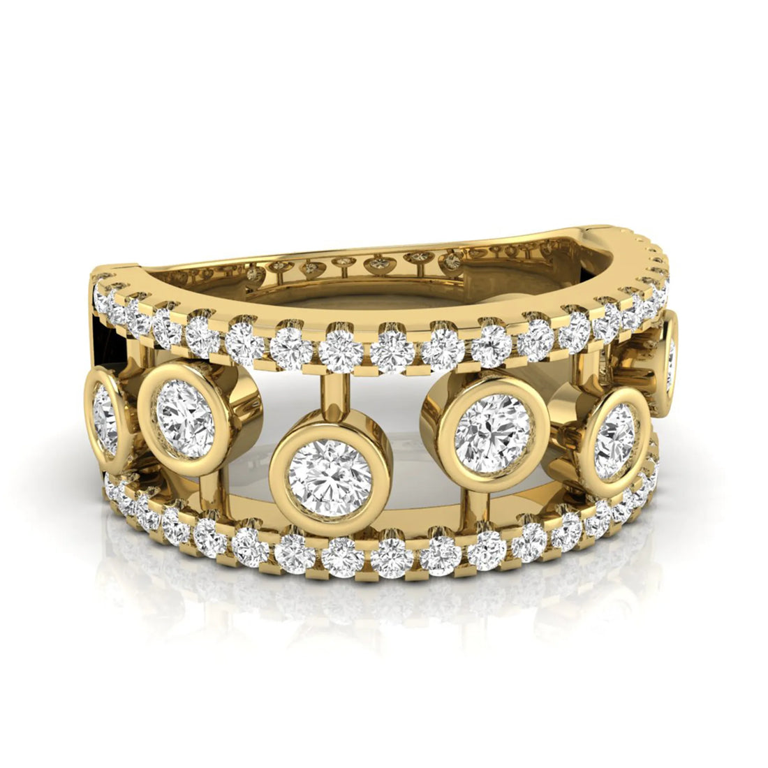 OctaPearl Bubble Bezel Set Lab Grown Diamond Openwork Multi Row Wide Band Ring