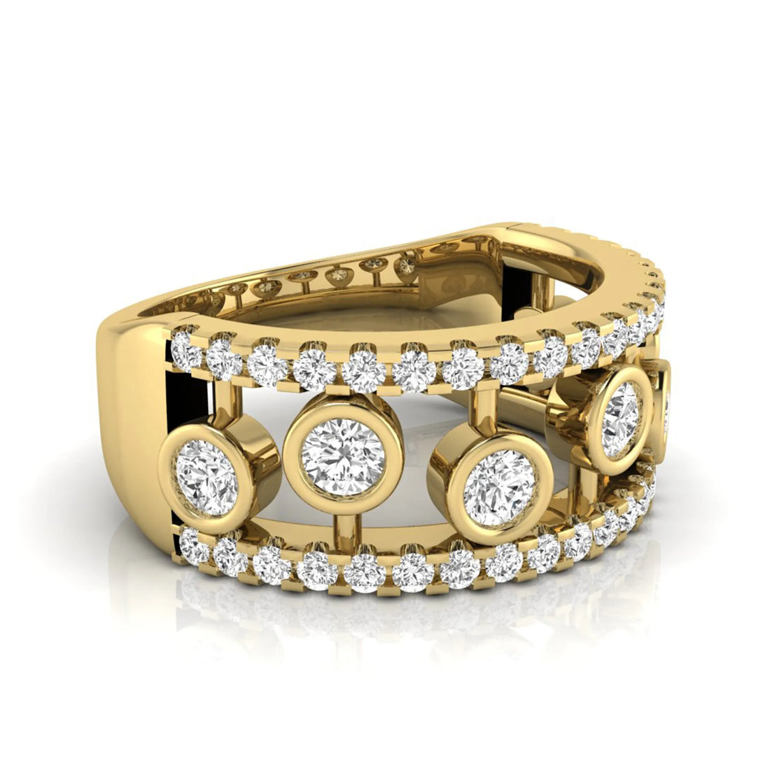 OctaPearl Bubble Bezel Set Lab Grown Diamond Openwork Multi Row Wide Band Ring