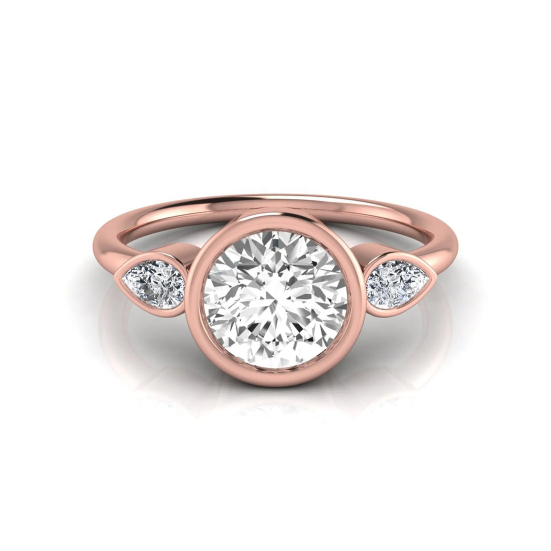 OctaPearl 1.5 ct Round Cut Lab Grown Diamond Bezel Three Stone Engagement Ring