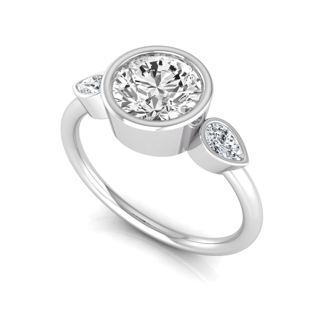 OctaPearl 1.5 ct Round Cut Lab Grown Diamond Bezel Three Stone Engagement Ring