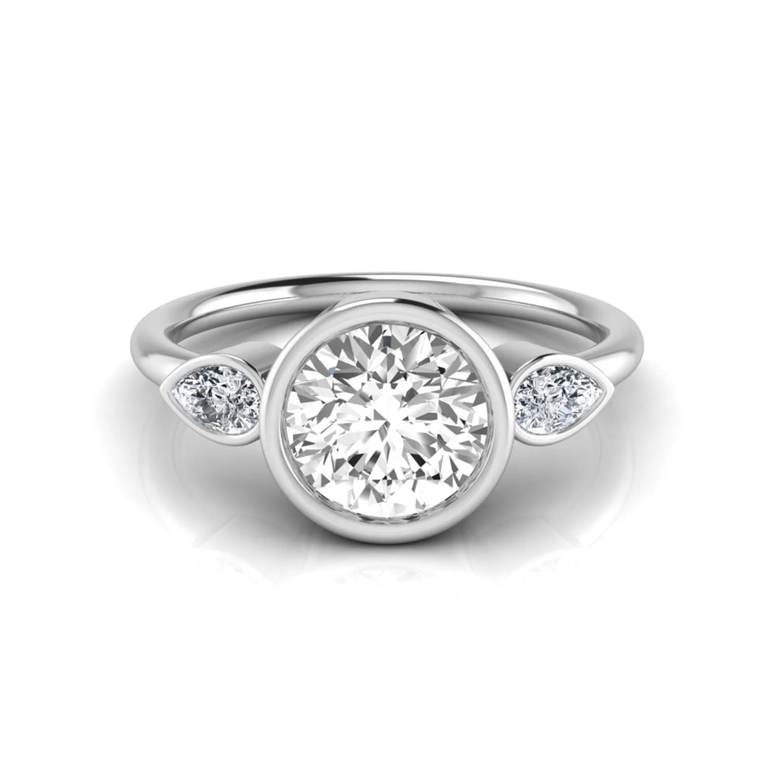 OctaPearl 1.5 ct Round Cut Lab Grown Diamond Bezel Three Stone Engagement Ring
