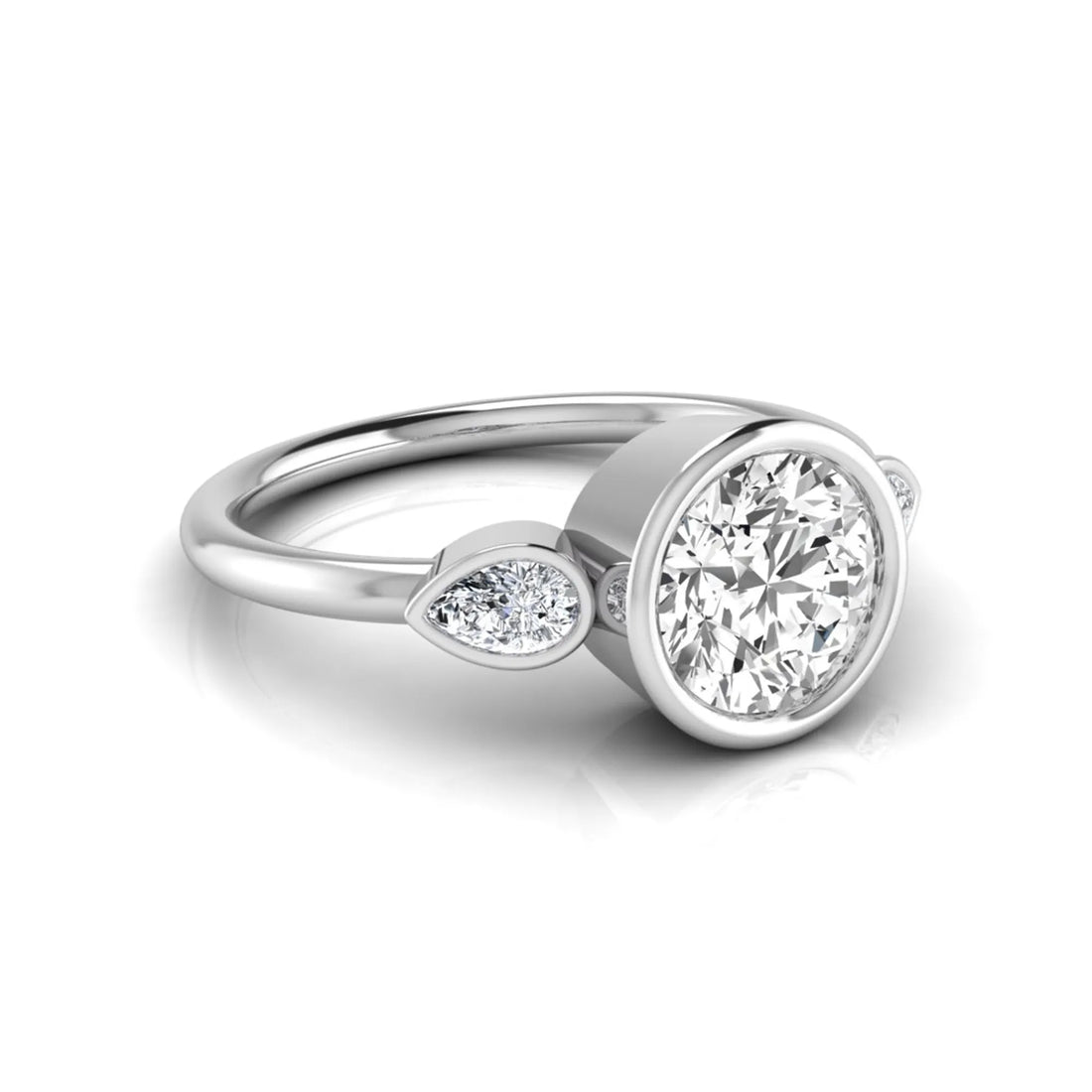 OctaPearl 1.5 ct Round Cut Lab Grown Diamond Bezel Three Stone Engagement Ring