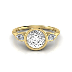 OctaPearl 1.5 ct Round Cut Lab Grown Diamond Bezel Three Stone Engagement Ring