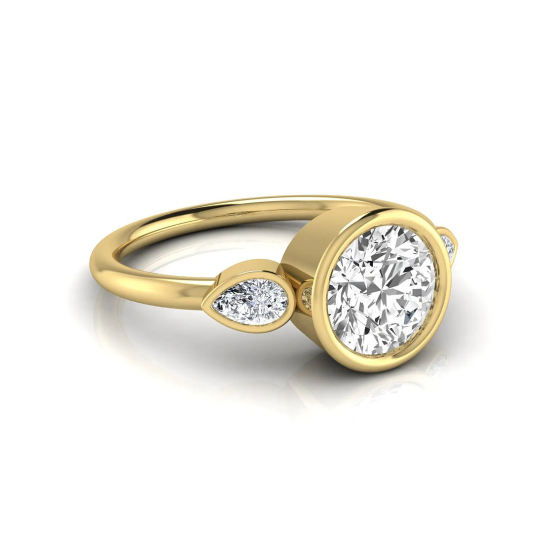 OctaPearl 1.5 ct Round Cut Lab Grown Diamond Bezel Three Stone Engagement Ring