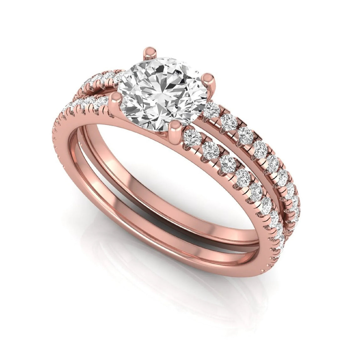 OctaPearl 1 ct Round Cut Lab Grown Diamond Bridal Ring Set