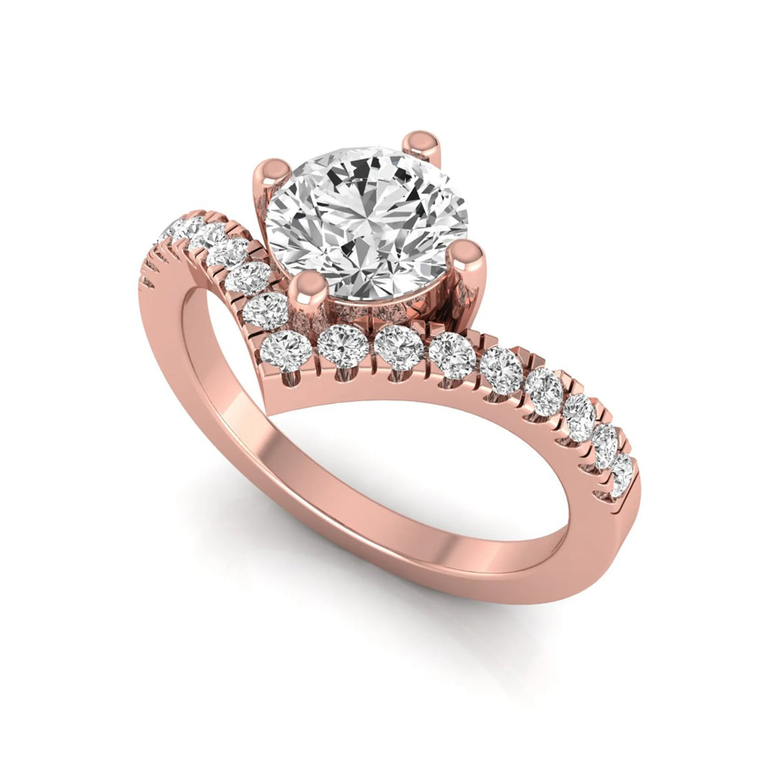 OctaPearl Round Cut Prong Set Lab Grown Diamond Chevron Engagement Ring