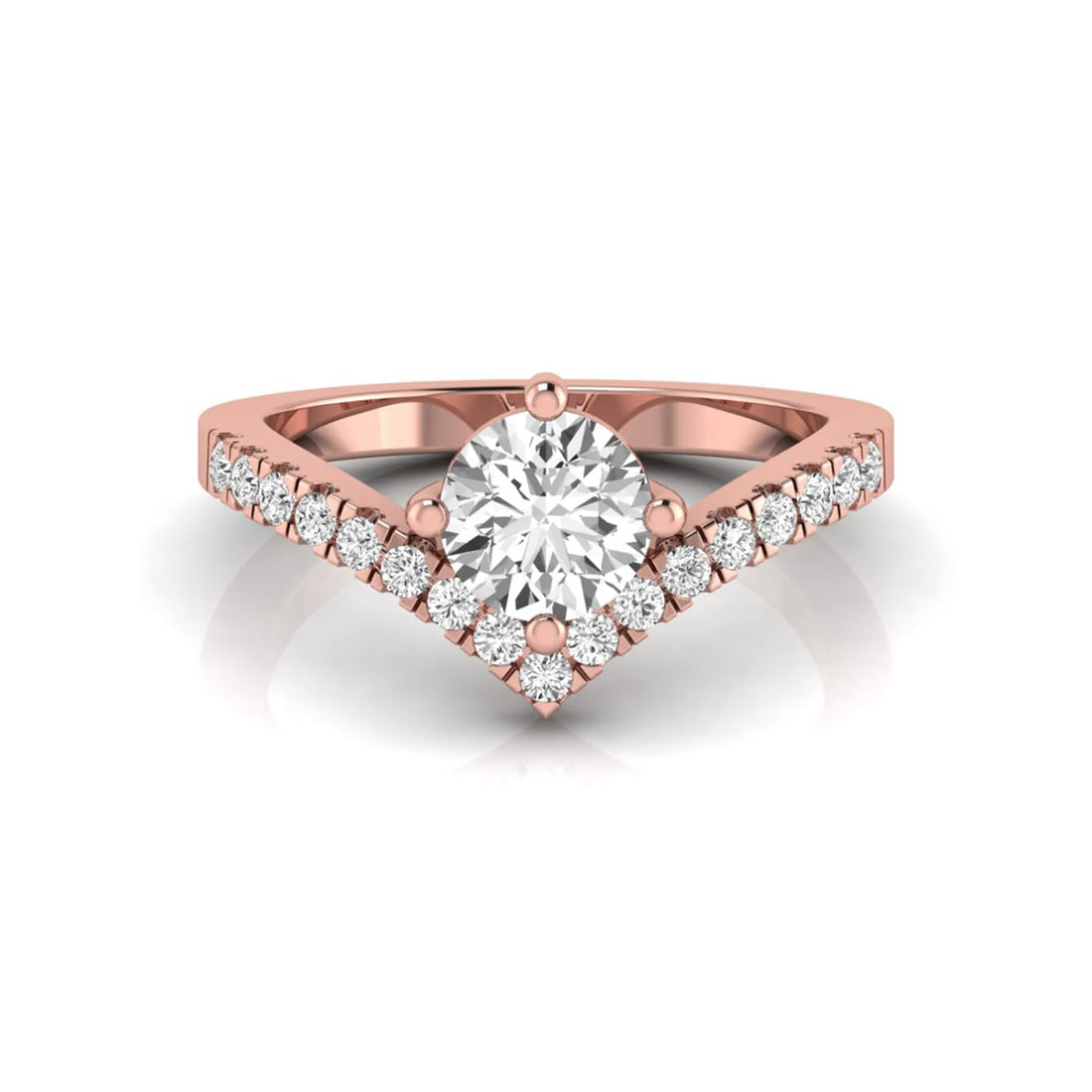 OctaPearl Round Cut Prong Set Lab Grown Diamond Chevron Engagement Ring