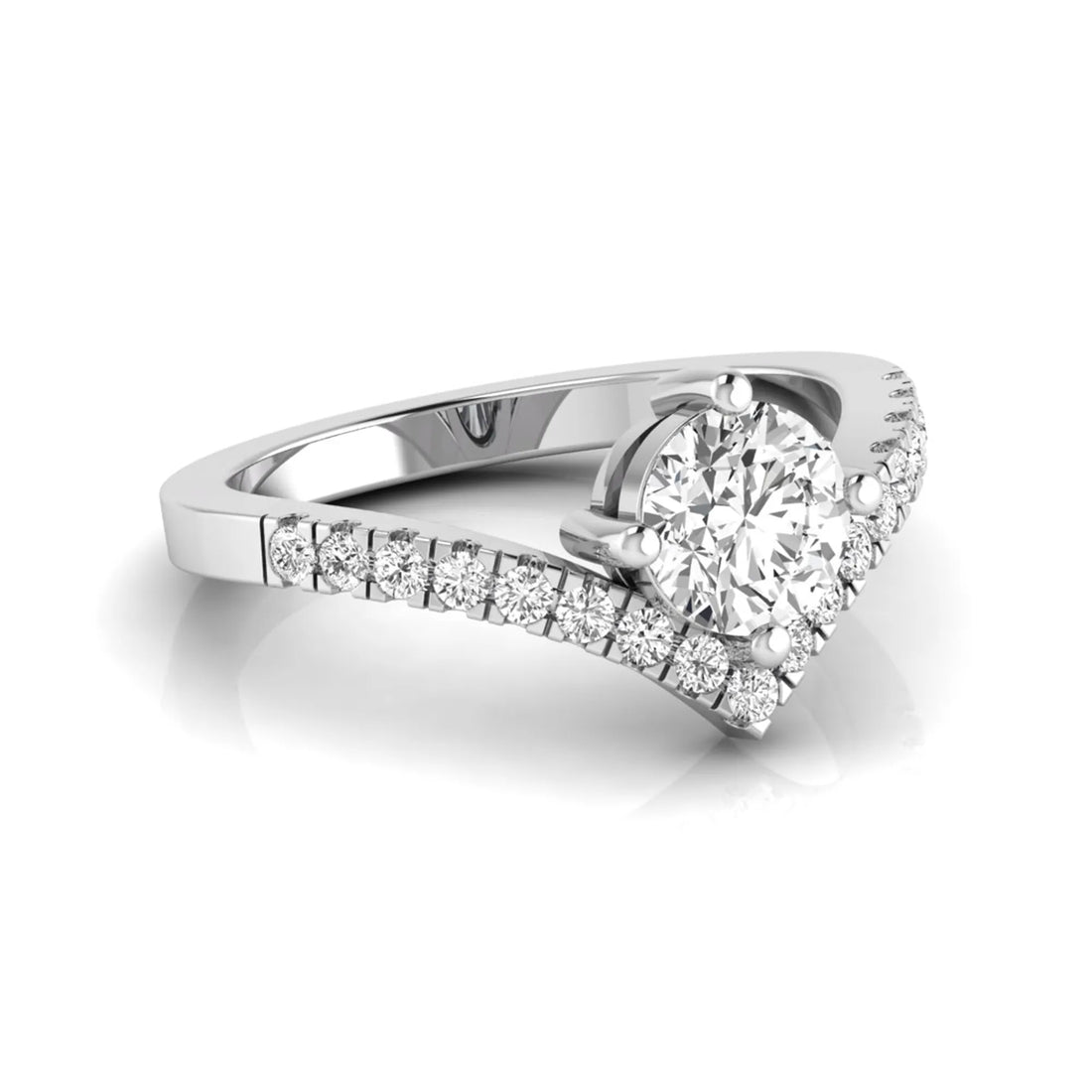 OctaPearl Round Cut Prong Set Lab Grown Diamond Chevron Engagement Ring