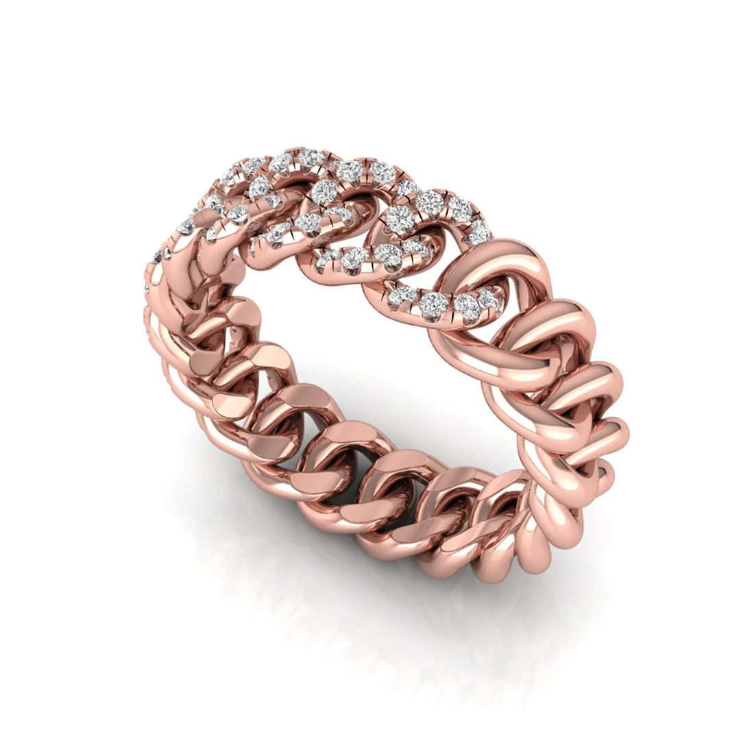 OctaPearl Round Cut Lab Grown Diamond Cuban Link Half Eternity Unisex Wedding Band