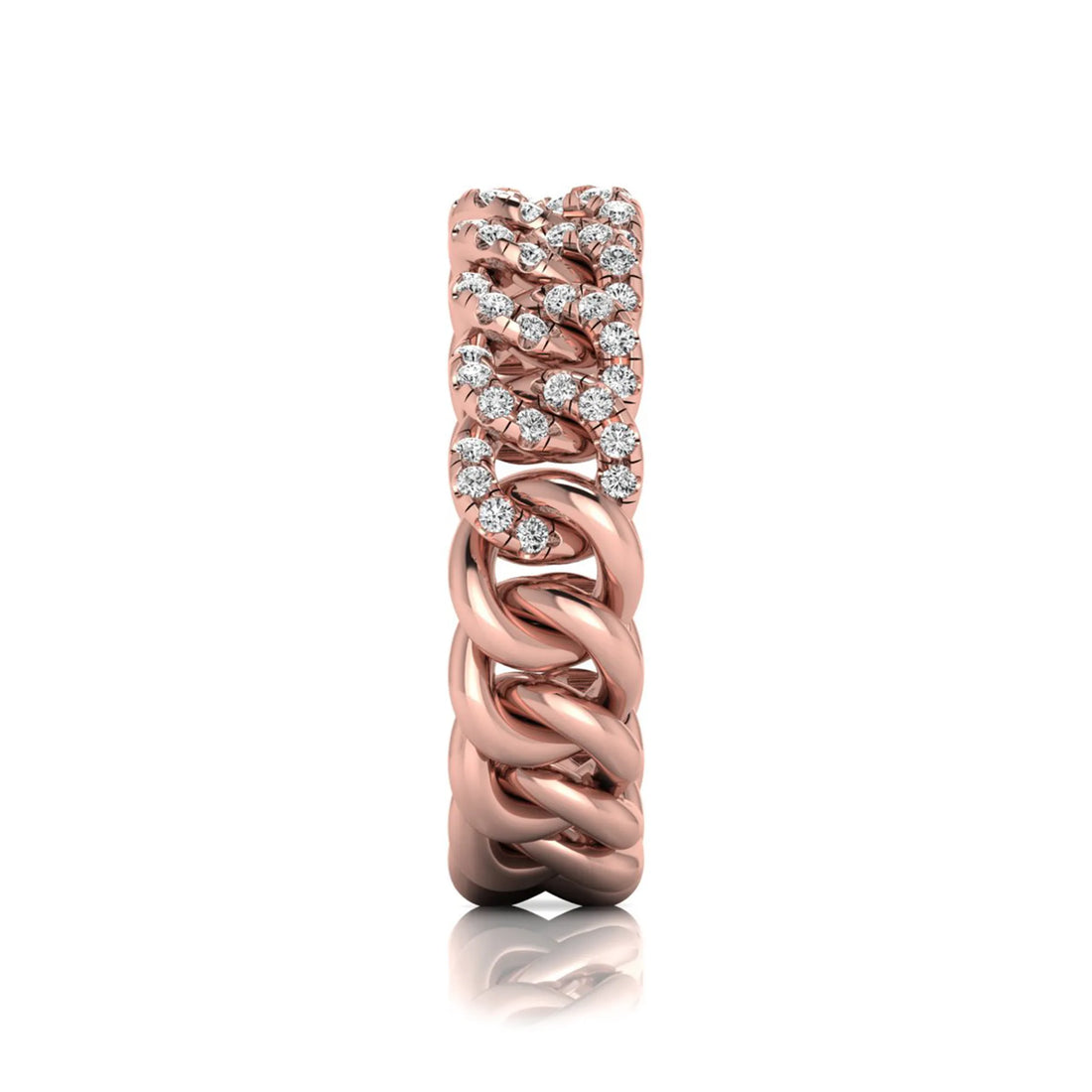 OctaPearl Round Cut Lab Grown Diamond Cuban Link Half Eternity Unisex Wedding Band