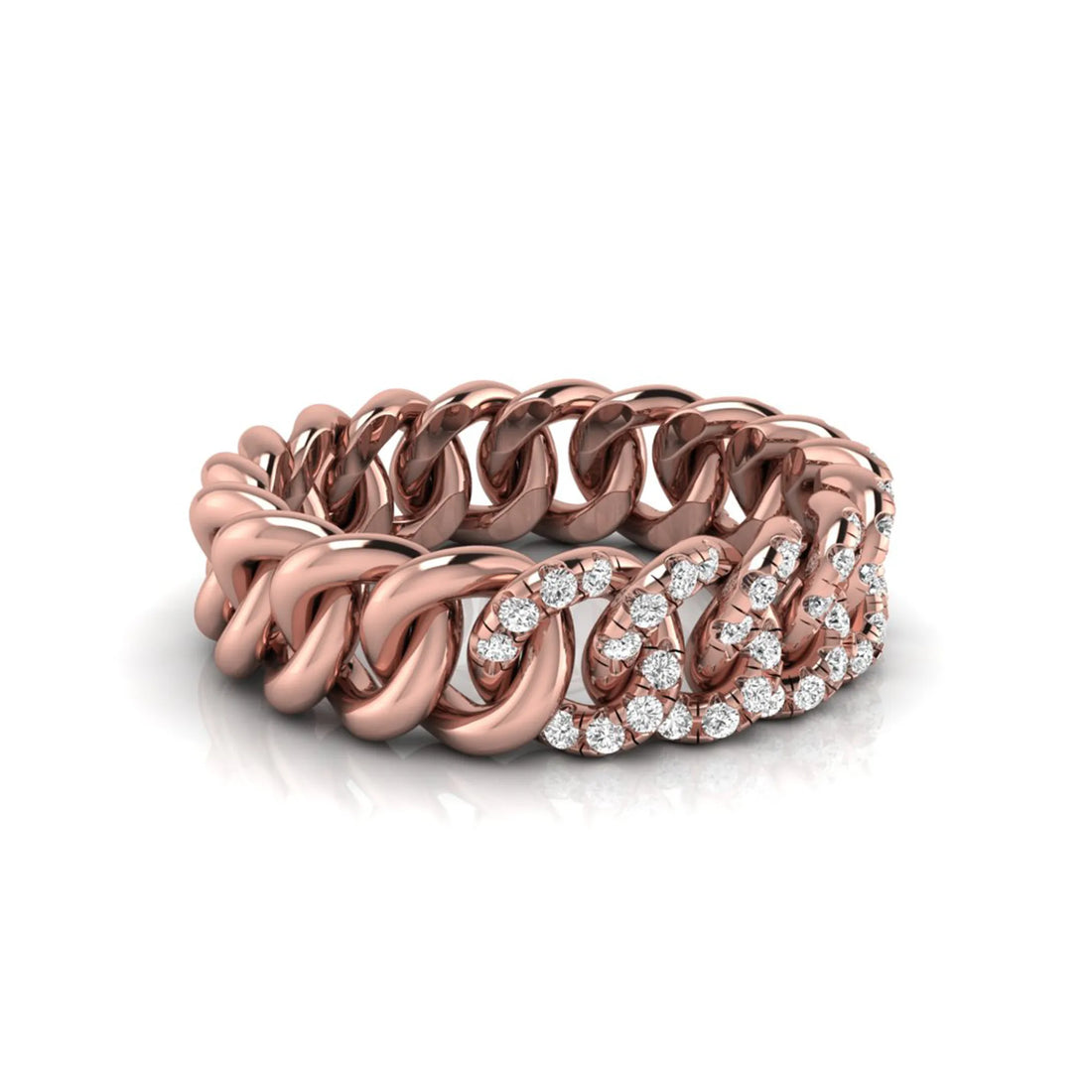 OctaPearl Round Cut Lab Grown Diamond Cuban Link Half Eternity Unisex Wedding Band
