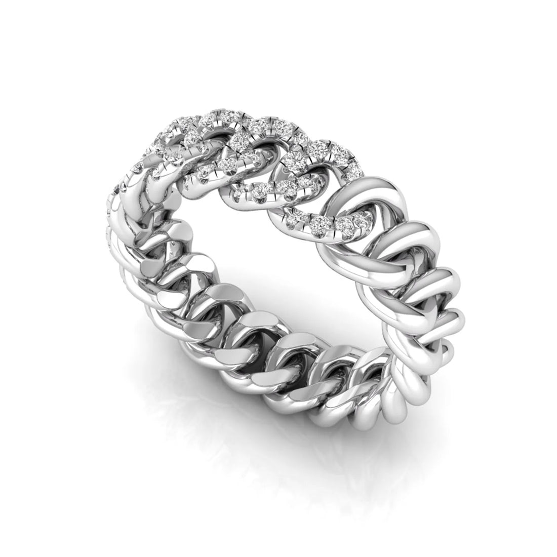 OctaPearl Round Cut Lab Grown Diamond Cuban Link Half Eternity Unisex Wedding Band
