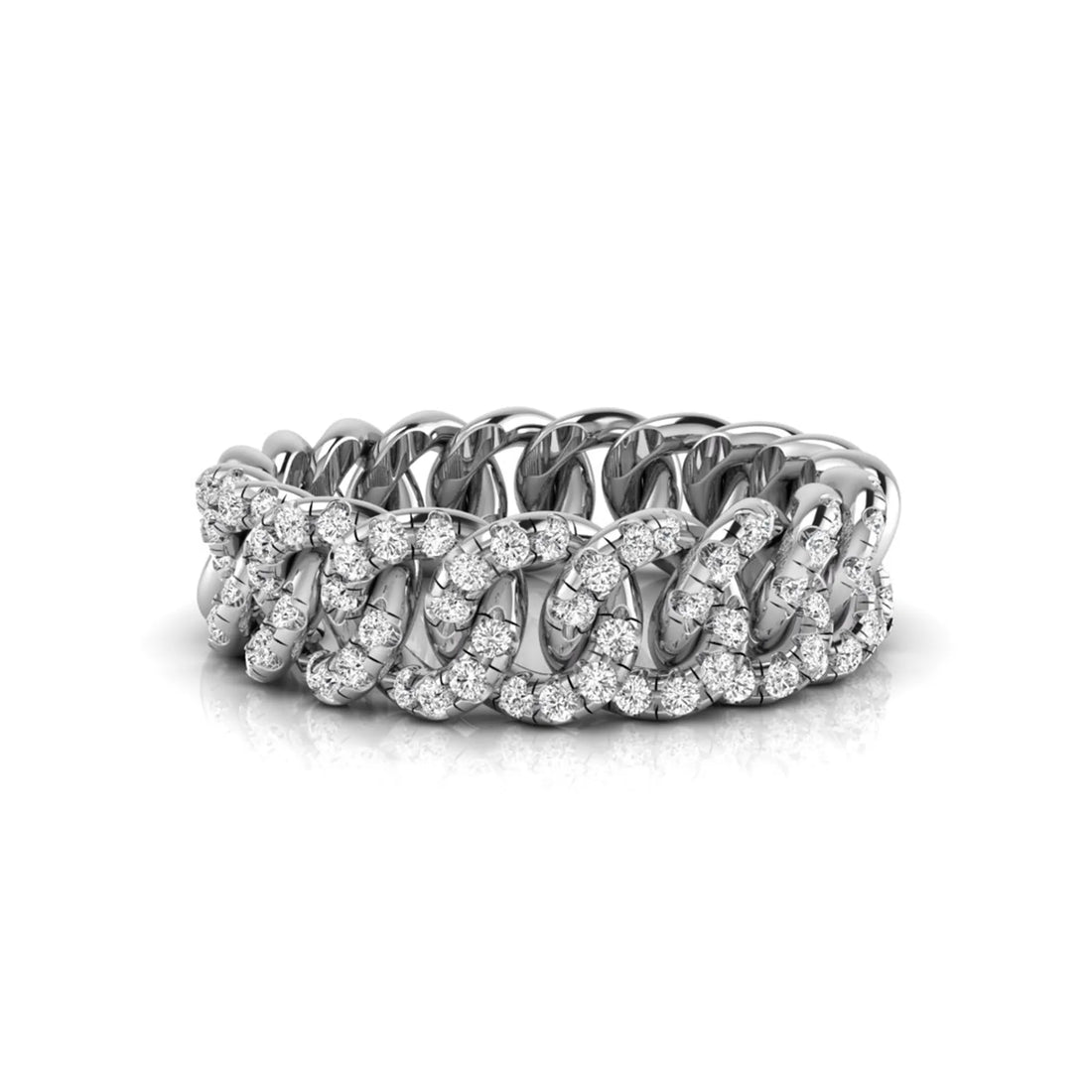 OctaPearl Round Cut Lab Grown Diamond Cuban Link Half Eternity Unisex Wedding Band