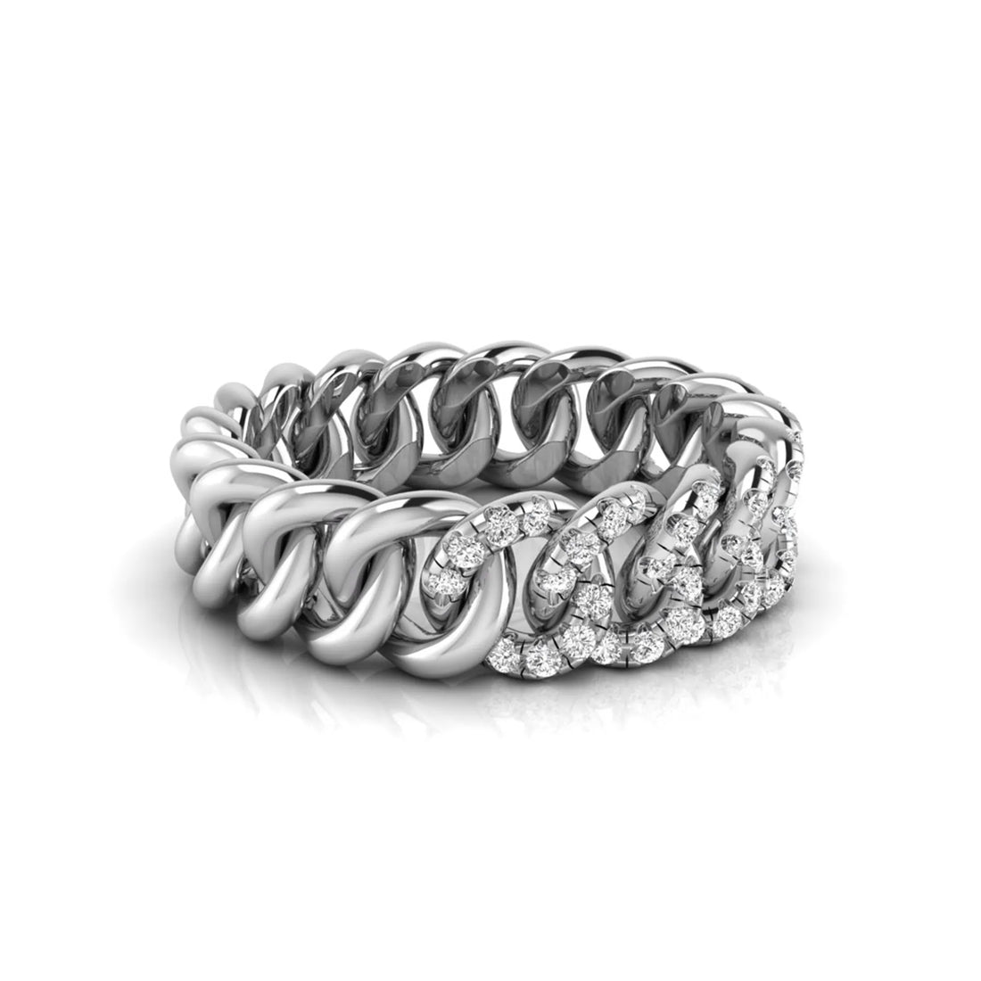 OctaPearl Round Cut Lab Grown Diamond Cuban Link Half Eternity Unisex Wedding Band