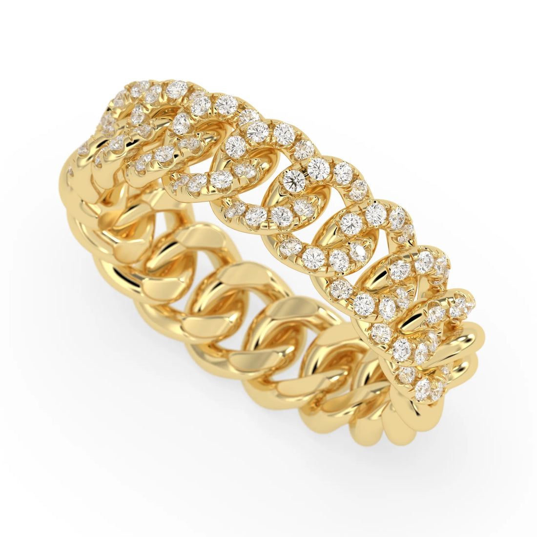OctaPearl Round Cut Lab Grown Diamond Cuban Link Half Eternity Unisex Wedding Band