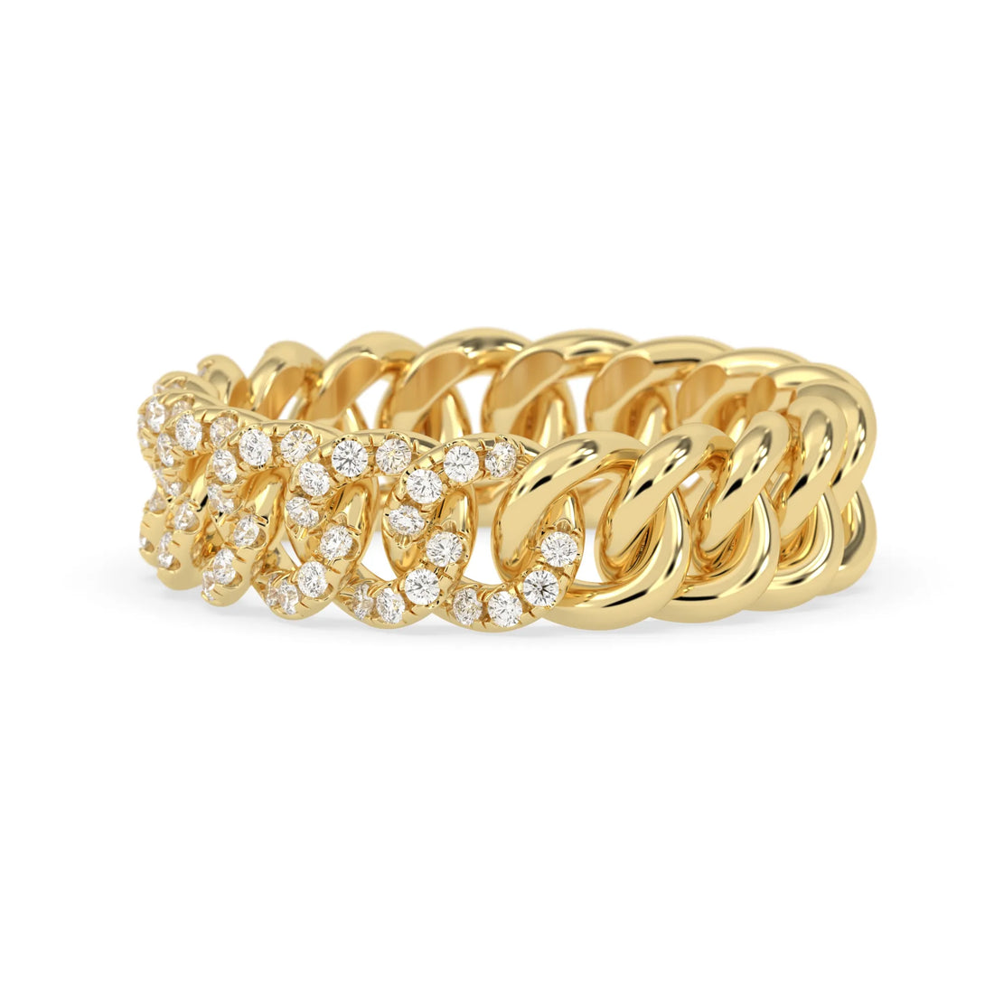 OctaPearl Round Cut Lab Grown Diamond Cuban Link Half Eternity Unisex Wedding Band