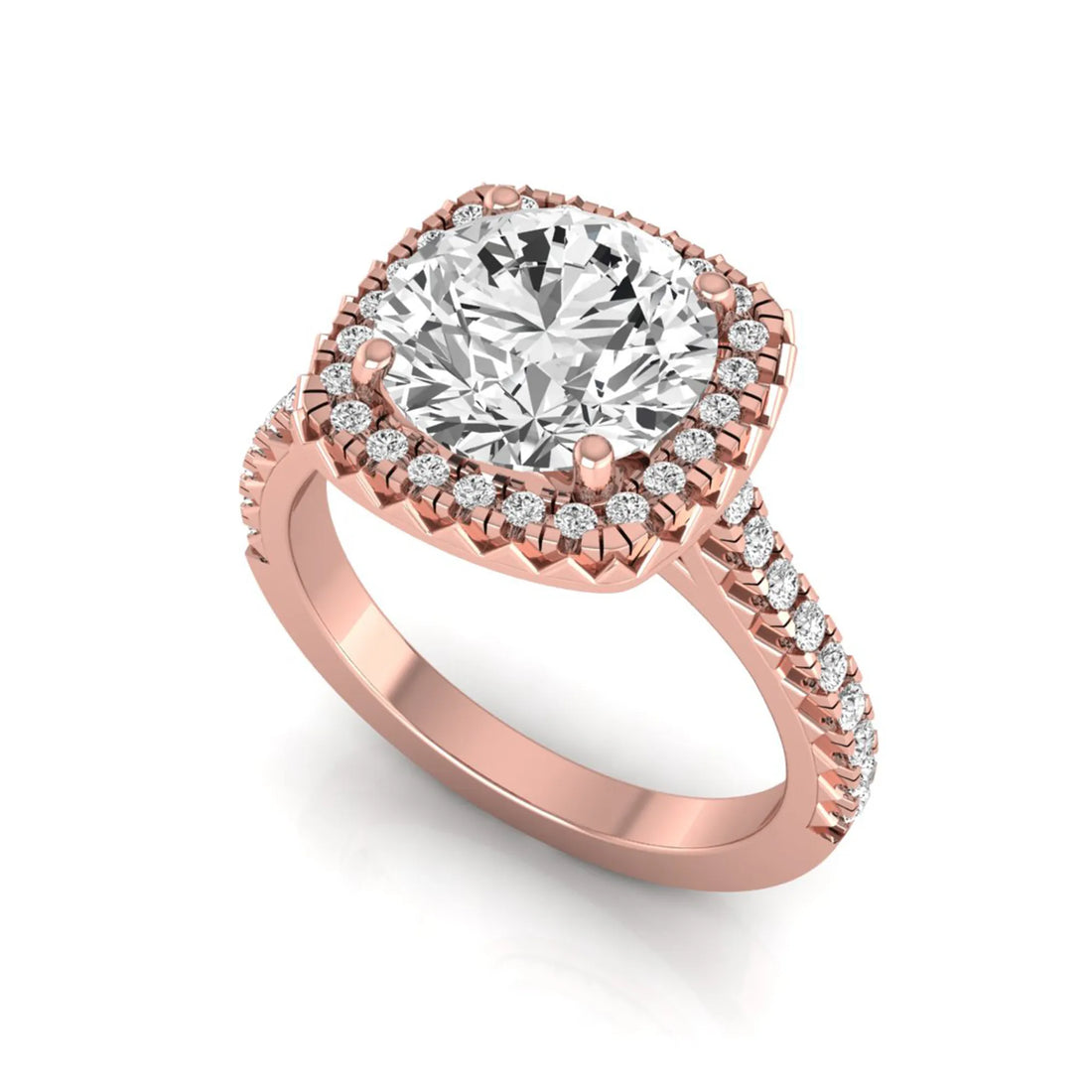 OctaPearl 2 ct Round Cut Halo Lab Grown Diamond Pave Engagement Ring