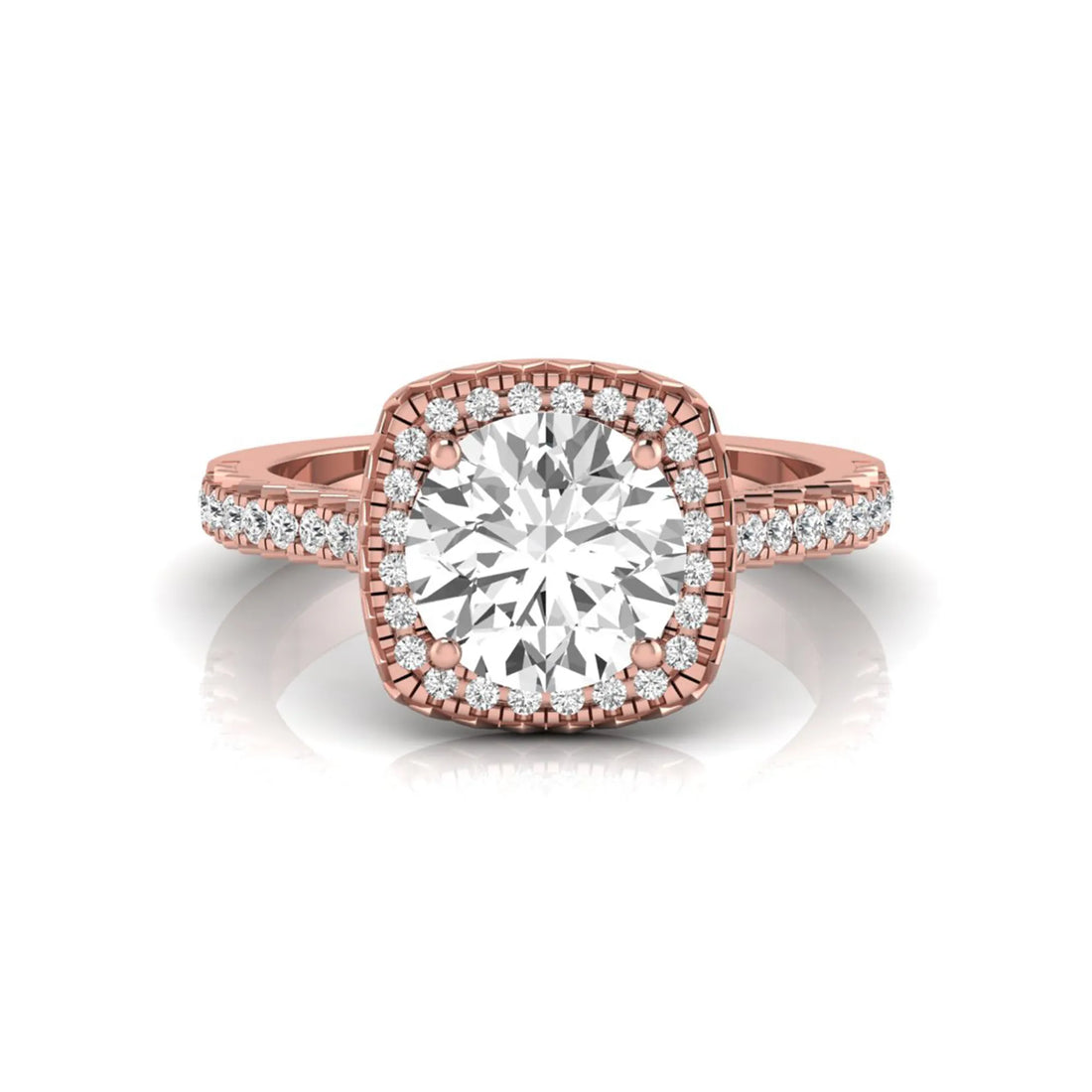 OctaPearl 2 ct Round Cut Halo Lab Grown Diamond Pave Engagement Ring