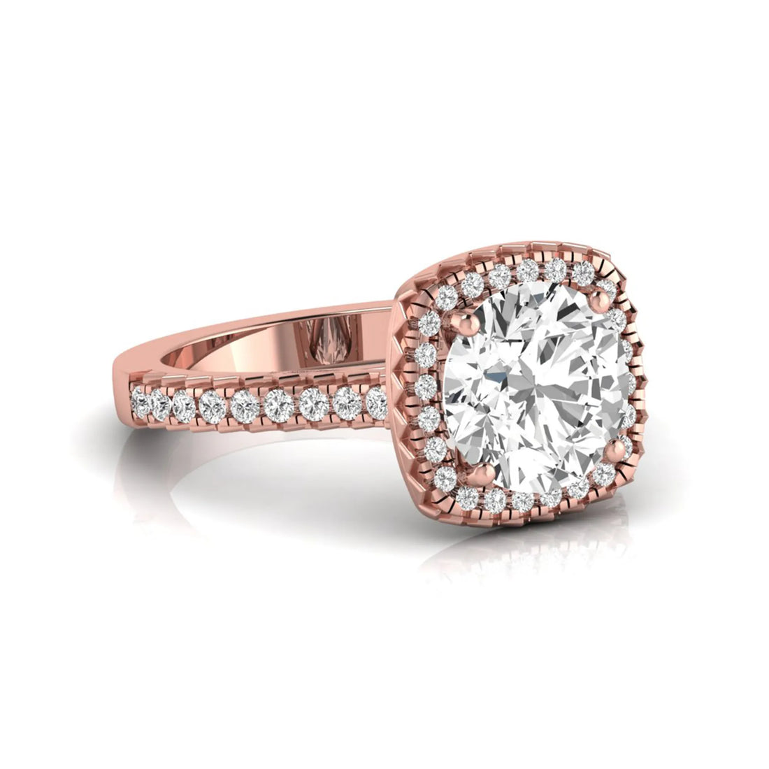 OctaPearl 2 ct Round Cut Halo Lab Grown Diamond Pave Engagement Ring