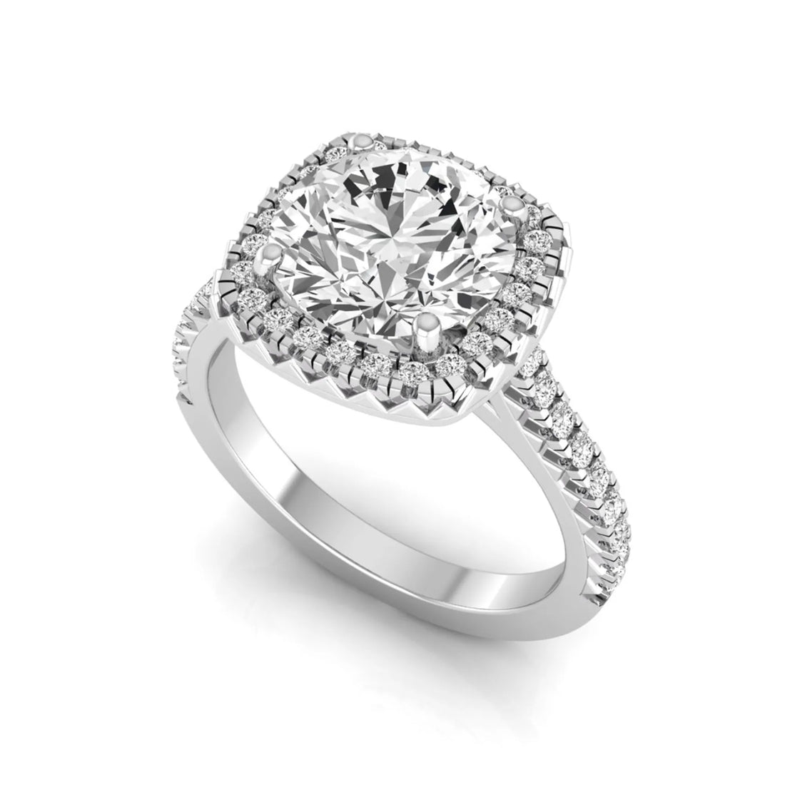 OctaPearl 2 ct Round Cut Halo Lab Grown Diamond Pave Engagement Ring