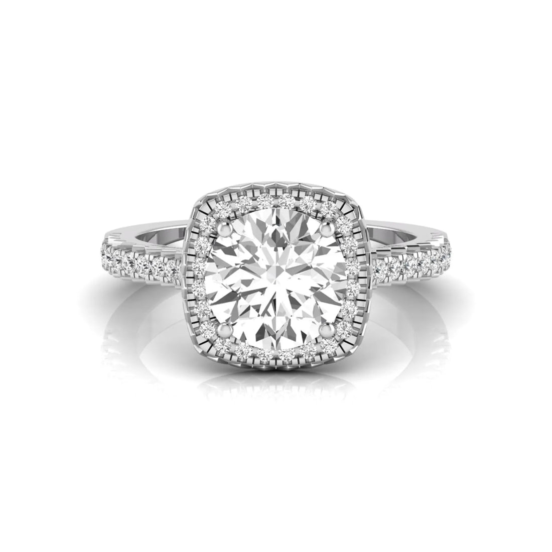 OctaPearl 2 ct Round Cut Halo Lab Grown Diamond Pave Engagement Ring