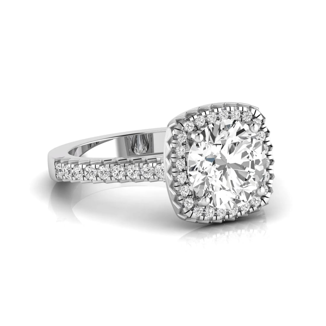 OctaPearl 2 ct Round Cut Halo Lab Grown Diamond Pave Engagement Ring