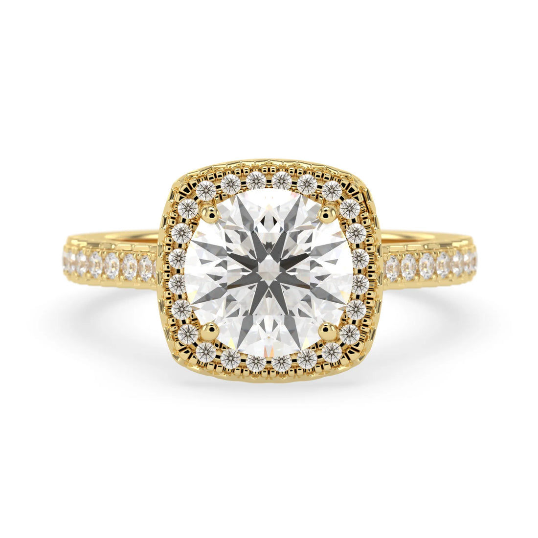 OctaPearl 2 ct Round Cut Halo Lab Grown Diamond Pave Engagement Ring