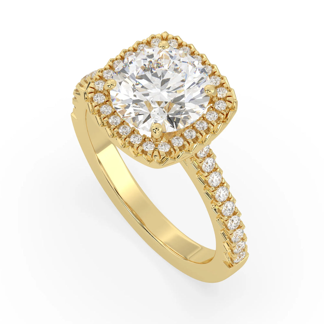 OctaPearl 2 ct Round Cut Halo Lab Grown Diamond Pave Engagement Ring