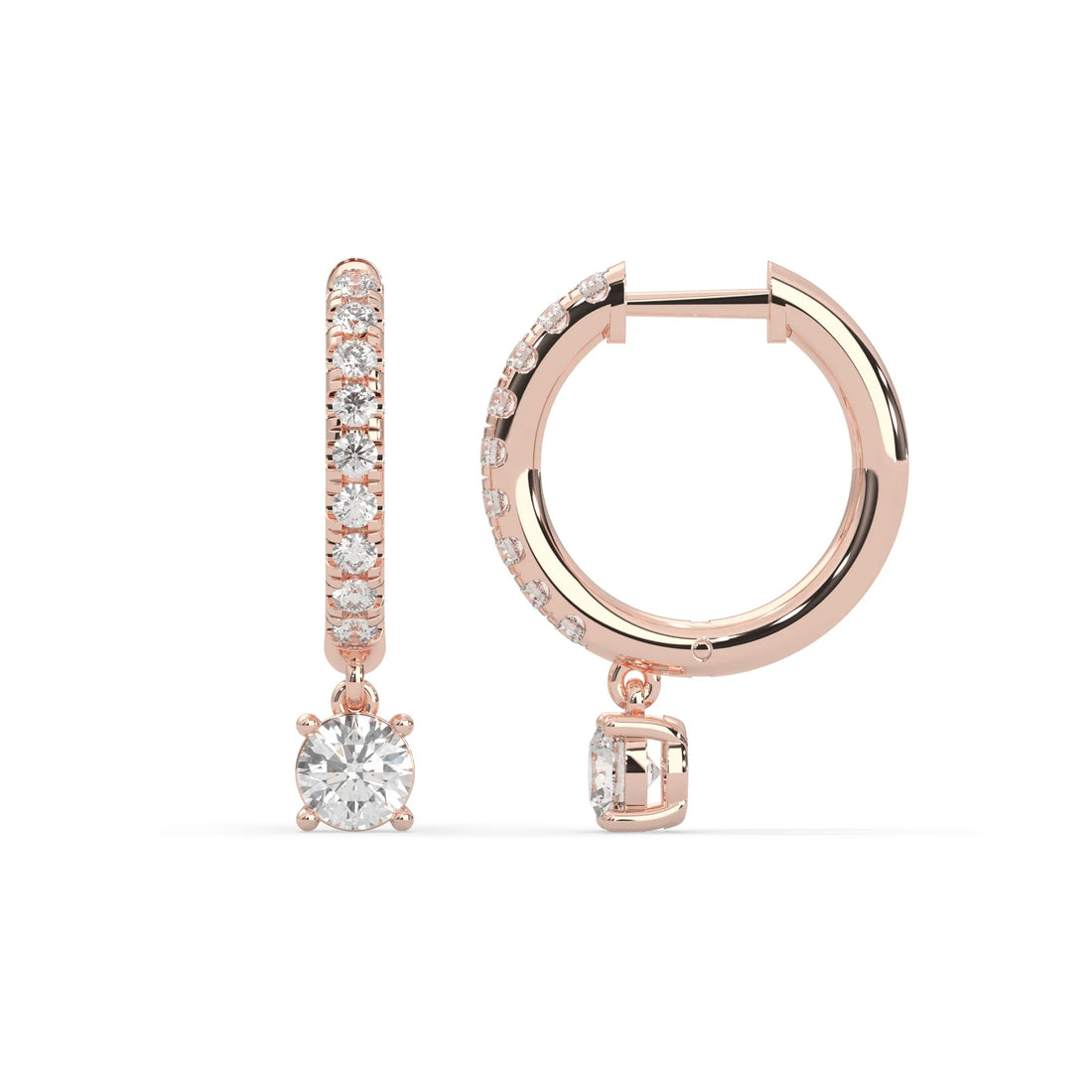 OctaPearl Round Cut Lab Grown Diamond Hoop Drop Earrings