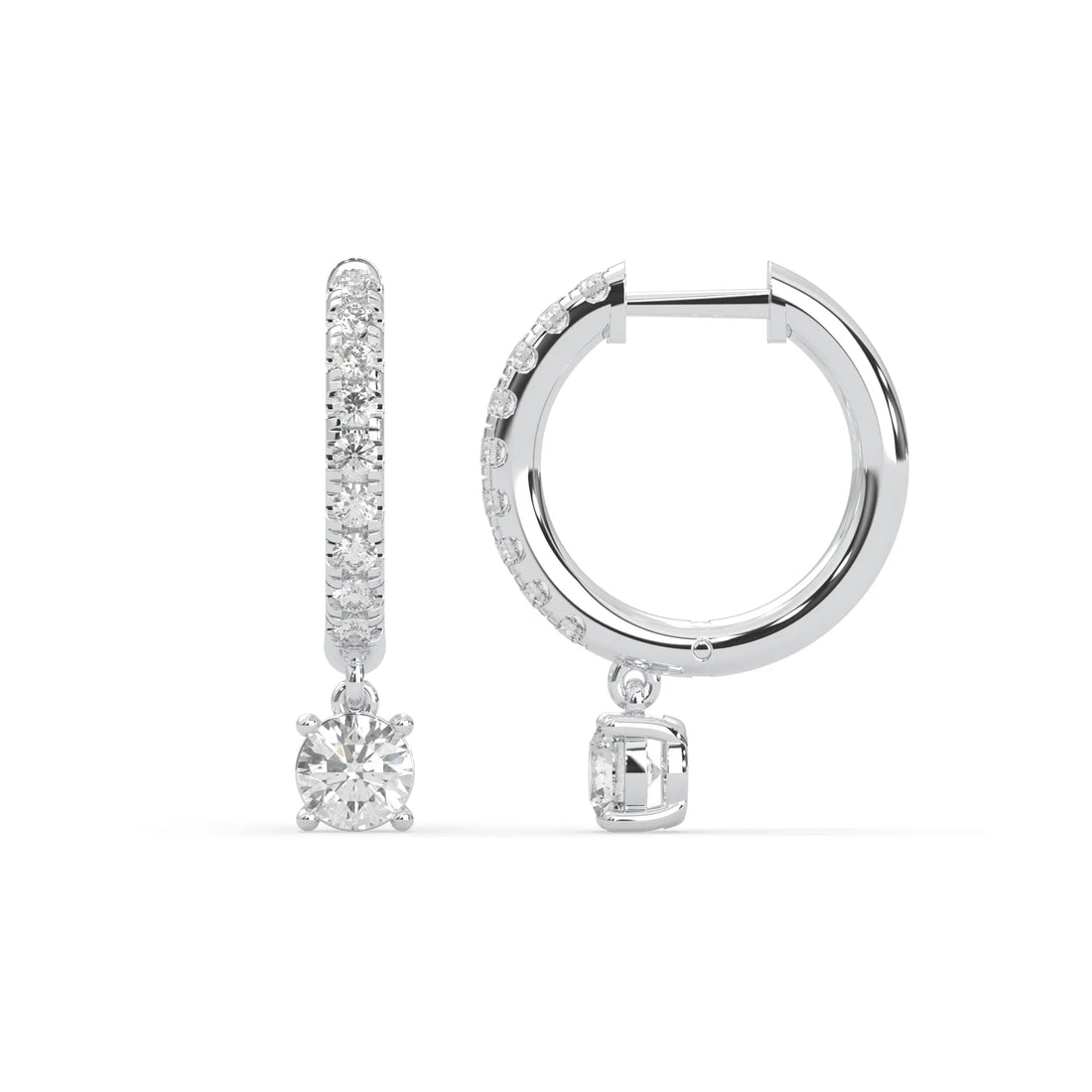 OctaPearl Round Cut Lab Grown Diamond Hoop Drop Earrings