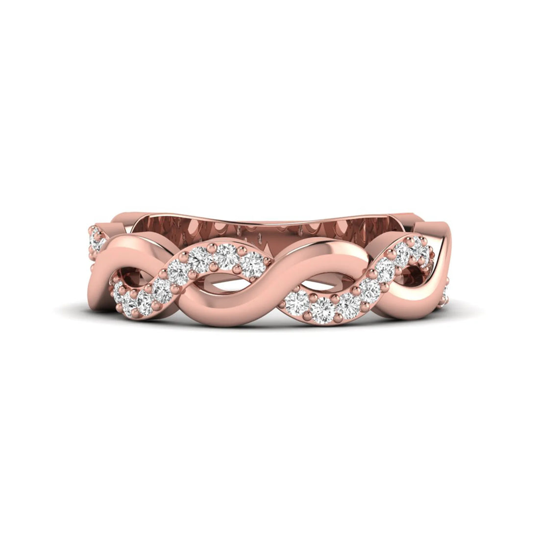 OctaPearl Round Twisted Half Eternity Lab Grown Diamond Pave Wedding Band
