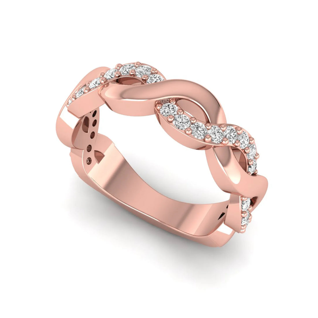 OctaPearl Round Twisted Half Eternity Lab Grown Diamond Pave Wedding Band